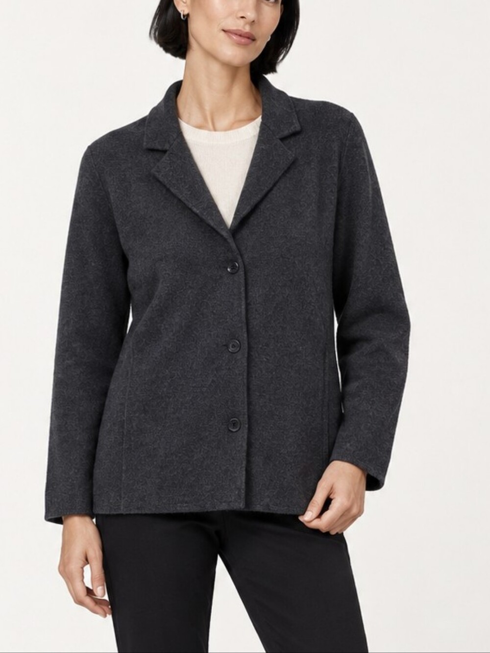 Eileen Fisher dark grey sweater jacket blazer size L